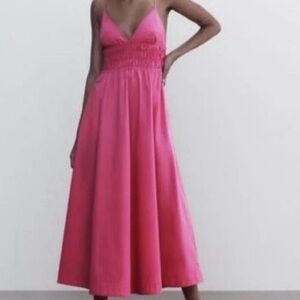 Zara Hot Pink Spaghetti-Strap Maxi Dress